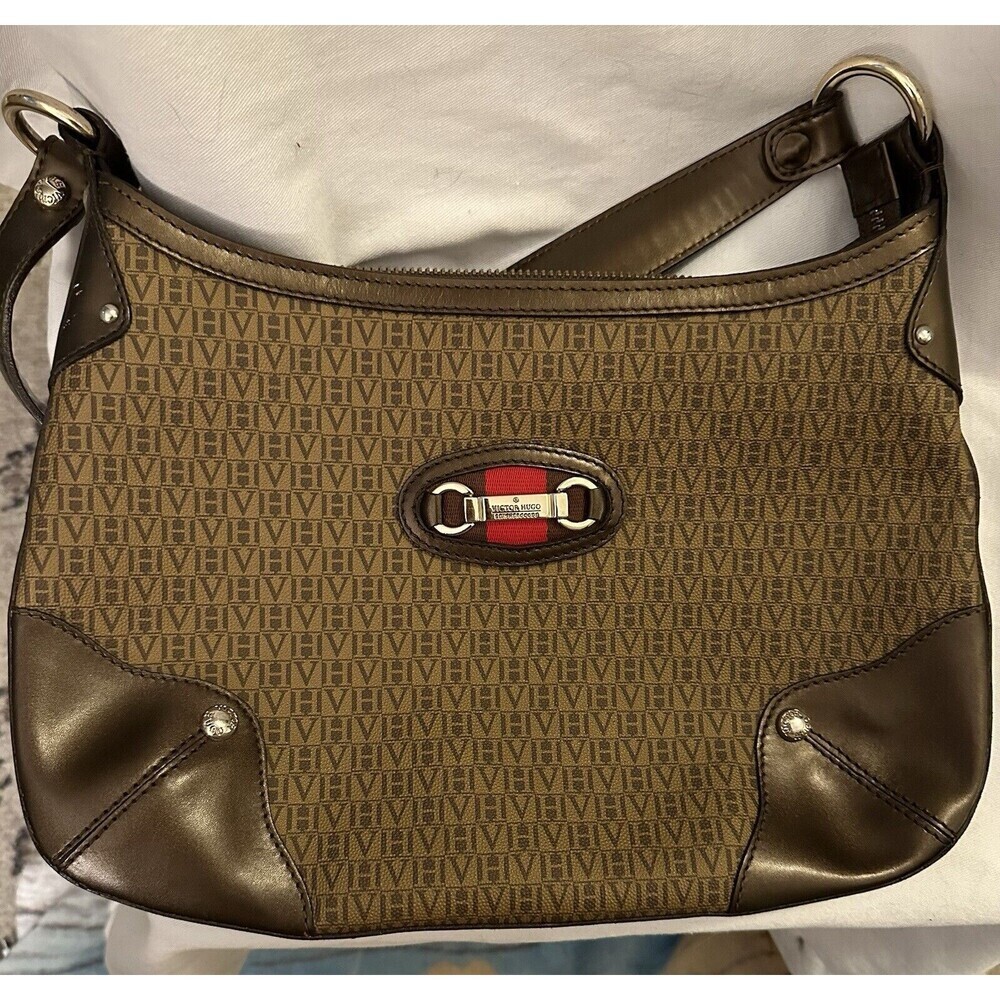 Victor hugo Leather Goods Purse Handbag Brown Gold Footed Leather